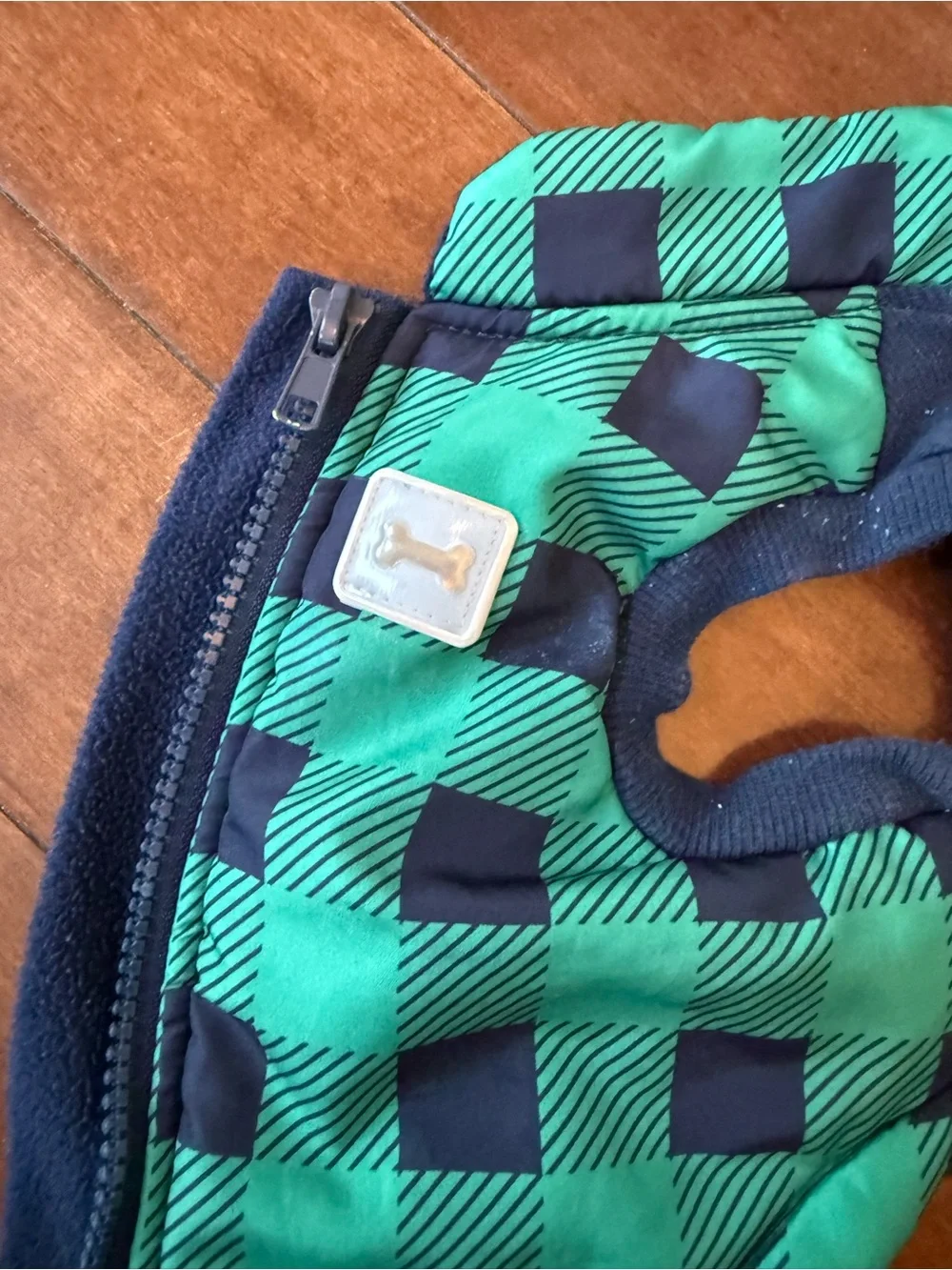Pup Crew Dog Green & Navy Buffalo Plaid Jacket, size Small